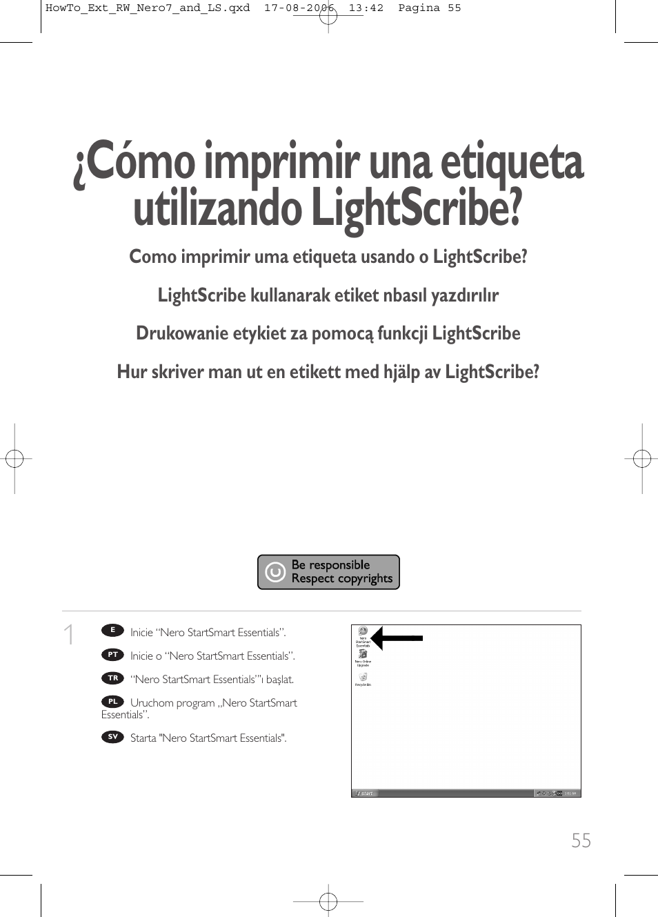 Cómo imprimir una etiqueta utilizando lightscribe | Philips How to for External ReWriters using Nero 7 and LightScribe User Manual | Page 55 / 84