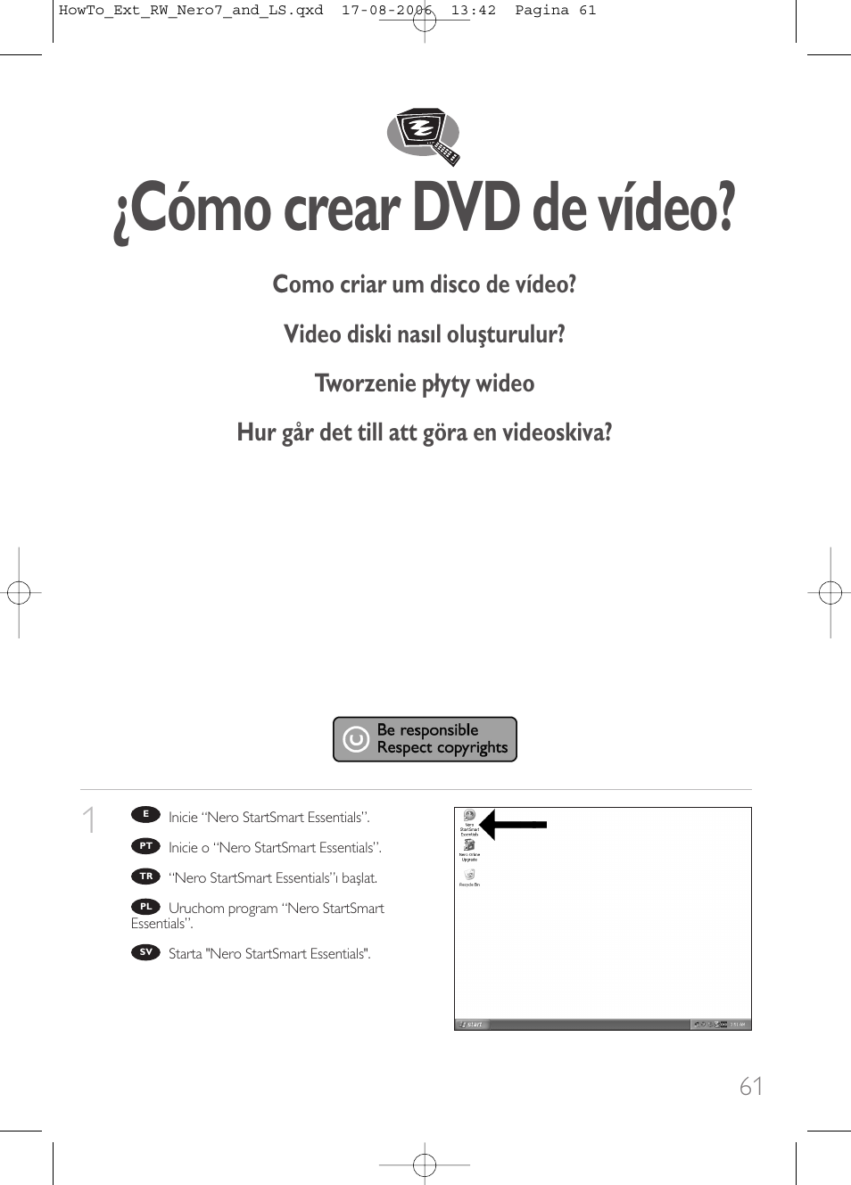 Cómo crear dvd de vídeo | Philips How to for External ReWriters using Nero 7 and LightScribe User Manual | Page 61 / 84