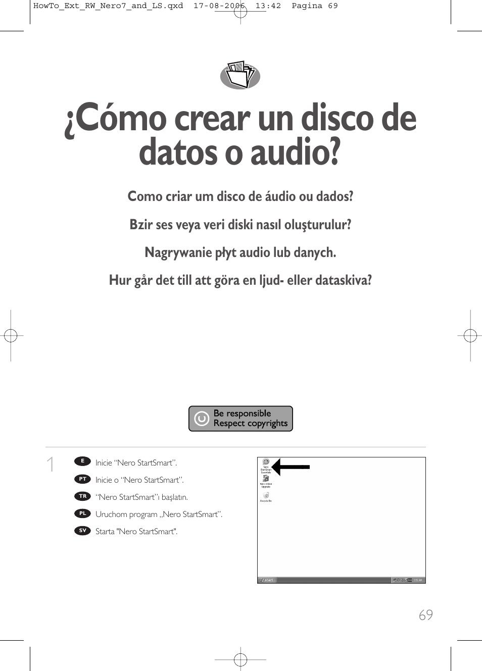 Cómo crear un disco de datos o audio | Philips How to for External ReWriters using Nero 7 and LightScribe User Manual | Page 69 / 84