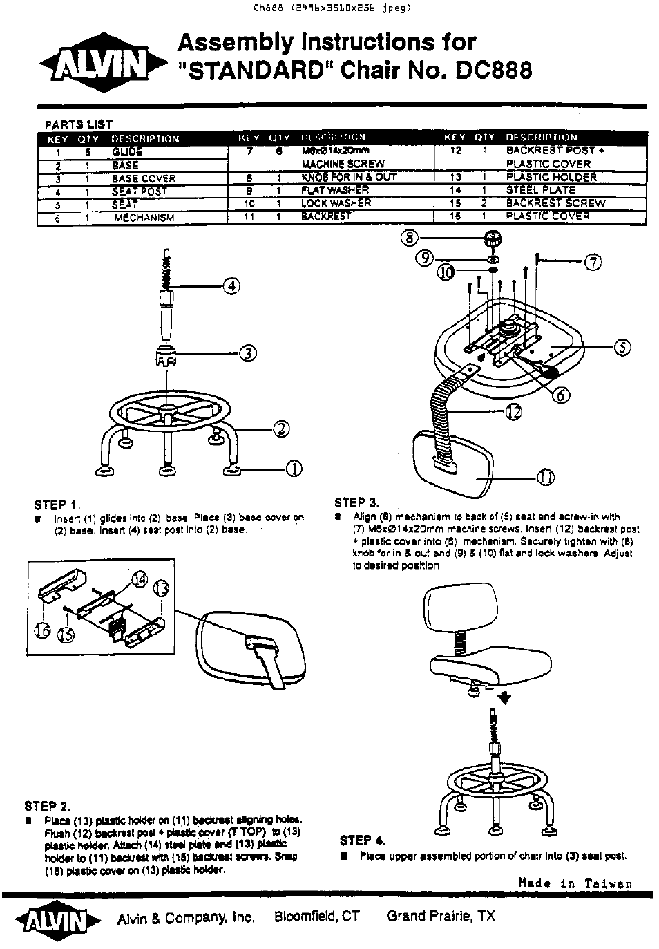 Alvin Standard Chair DC888 User Manual | 1 page