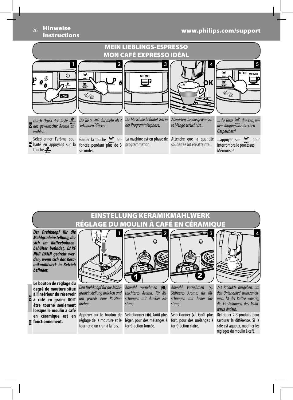 Ok 1 2, Mein lieblings-espresso mon café expresso idéal | Philips Saeco Intelia Cafetera expreso súper automática User Manual | Page 26 / 96