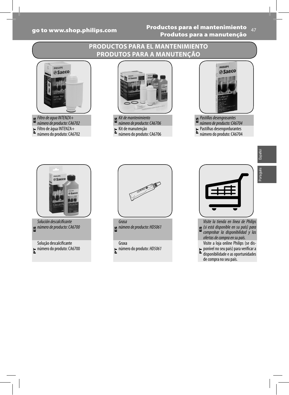 Philips Saeco Intelia Cafetera expreso súper automática User Manual | Page 47 / 96