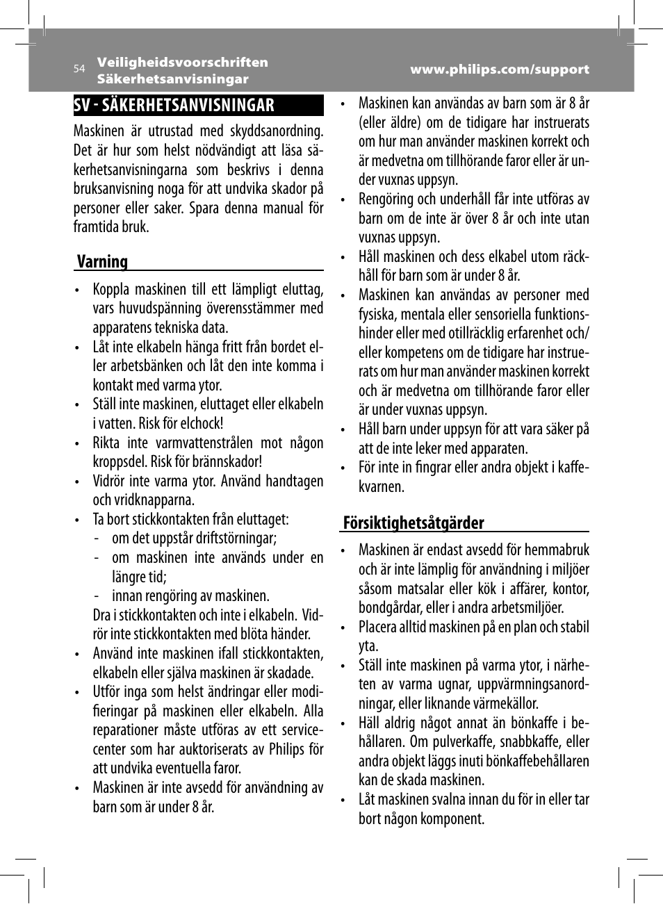 Philips Saeco Intelia Cafetera expreso súper automática User Manual | Page 54 / 96