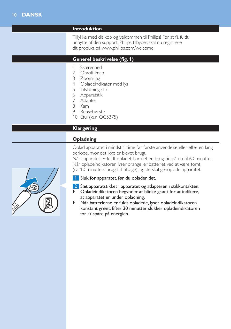 Dansk | Philips HAIRCLIPPER Series 5000 cortapelos User Manual | Page 10 / 58