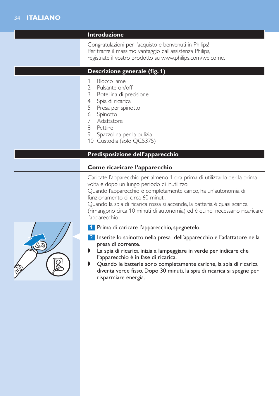 Italiano | Philips HAIRCLIPPER Series 5000 cortapelos User Manual | Page 34 / 58