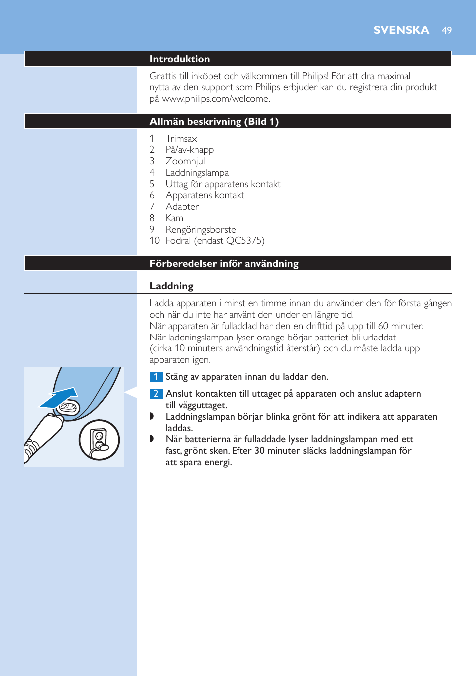 Svenska, Svenska 49 | Philips HAIRCLIPPER Series 5000 cortapelos User Manual | Page 49 / 58