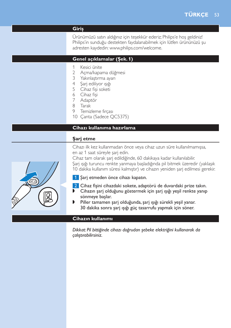 Türkçe, Türkçe 53 | Philips HAIRCLIPPER Series 5000 cortapelos User Manual | Page 53 / 58