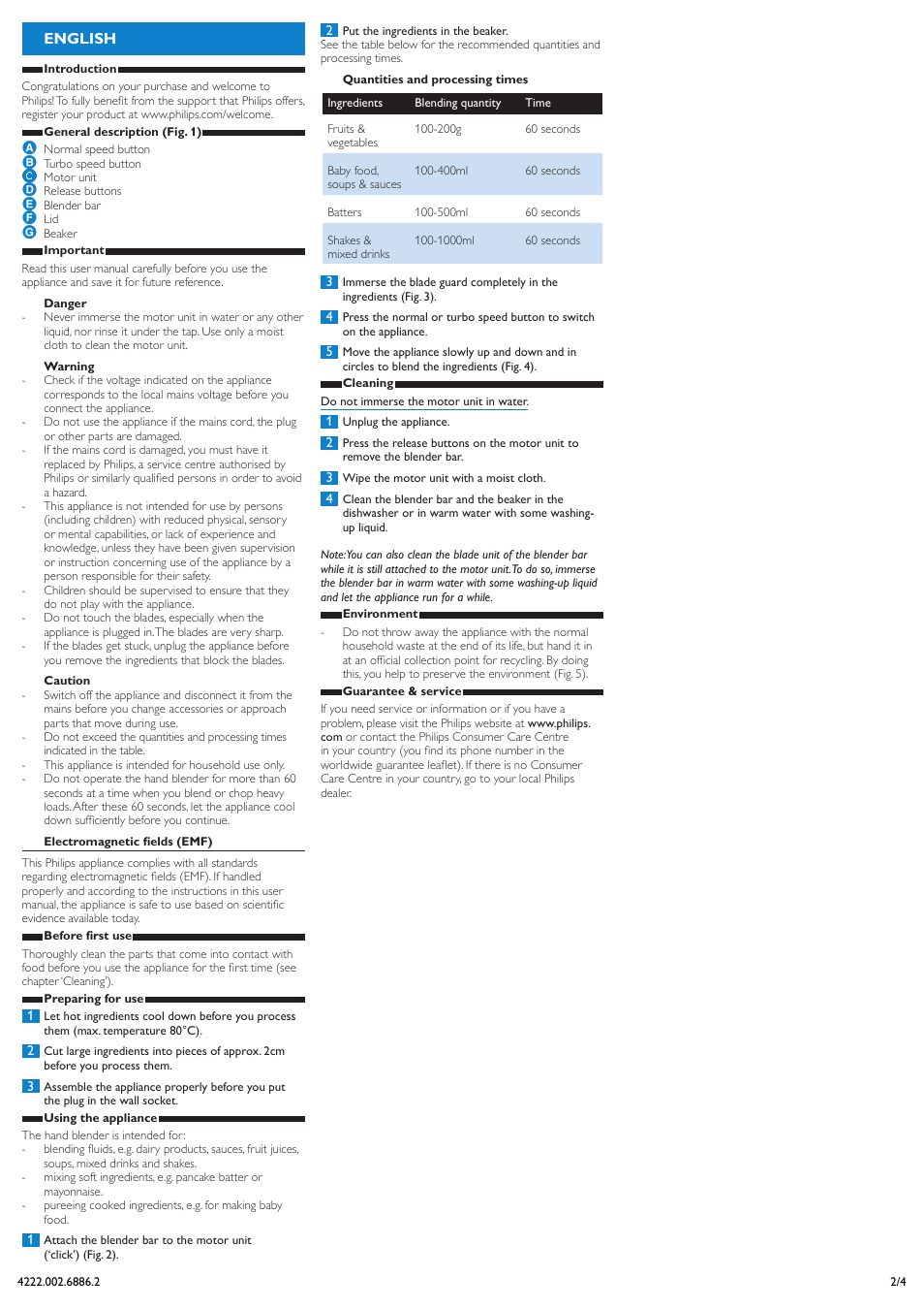 English | Philips Daily Collection Batidora de mano User Manual | Page 2 / 4