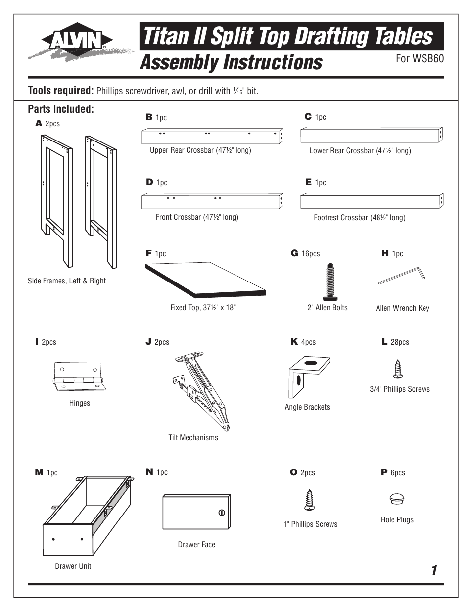 Alvin Split Top Drafting Tables Titan II User Manual | 4 pages