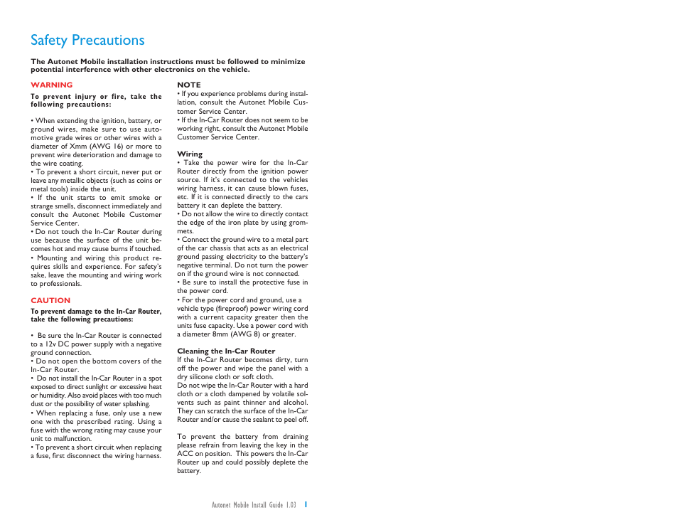Safety precautions | Autonet In-Car Router User Manual | Page 2 / 4
