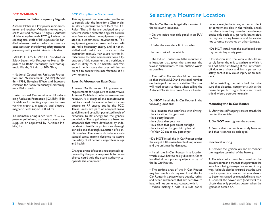 Selecting a mounting location | Autonet In-Car Router User Manual | Page 3 / 4