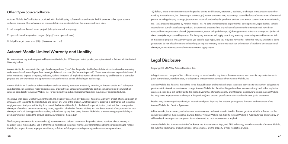 Legal disclosure, Autonet mobile limited warranty and liability | Autonet In-Car 186-1100-001 User Manual | Page 15 / 16