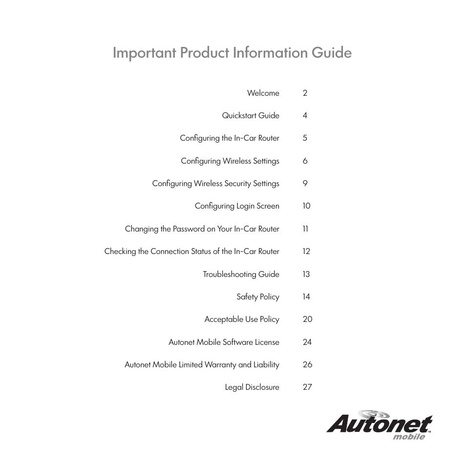 Important product information guide | Autonet In-Car 186-1100-001 User Manual | Page 2 / 16