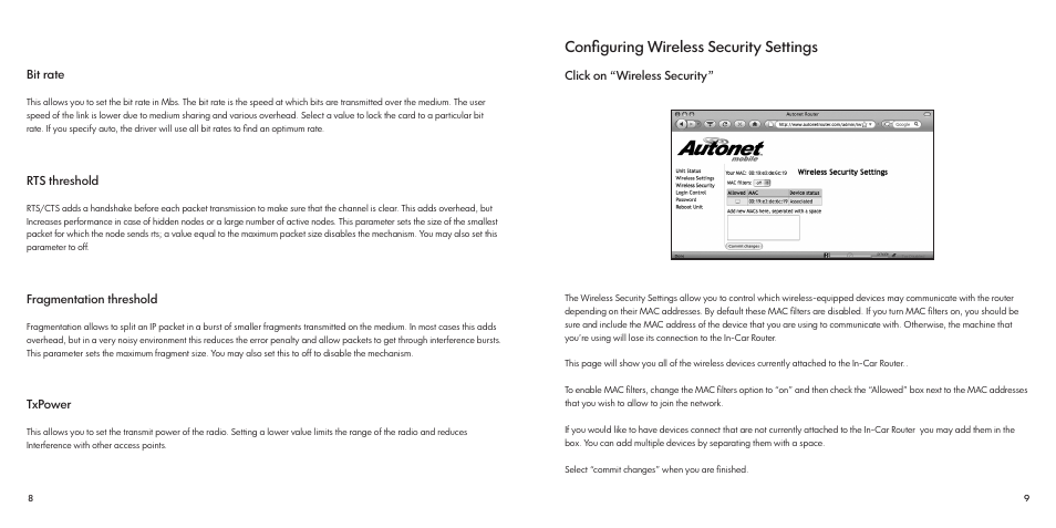 Configuring wireless security settings | Autonet In-Car 186-1100-001 User Manual | Page 6 / 16