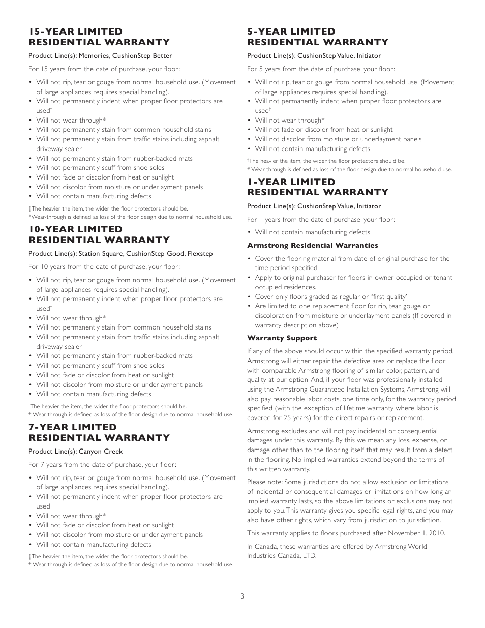 Year limited residential warranty | Armstrong World Industries Flooring User Manual | Page 3 / 6