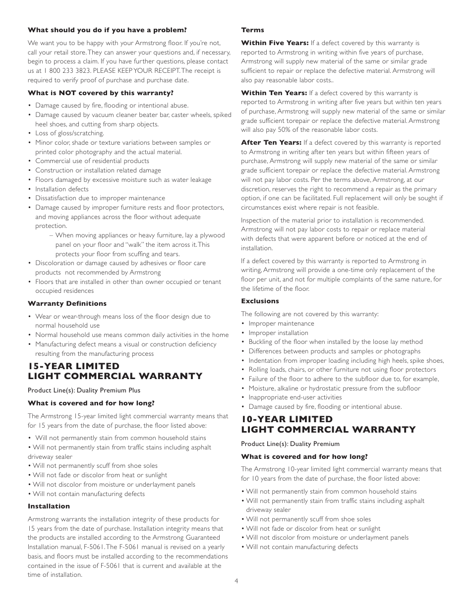 Year limited light commercial warranty | Armstrong World Industries Flooring User Manual | Page 4 / 6