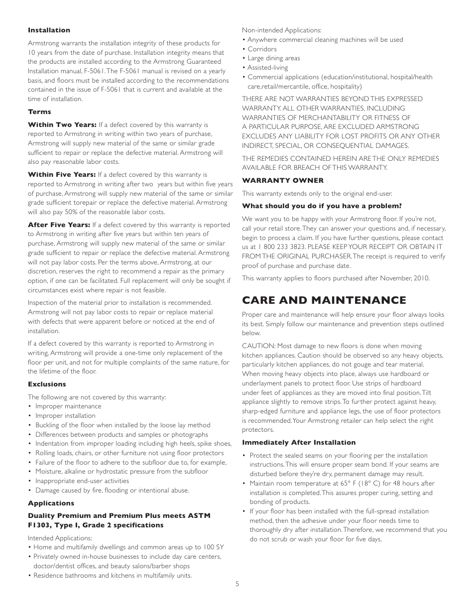 Care and maintenance | Armstrong World Industries Flooring User Manual | Page 5 / 6