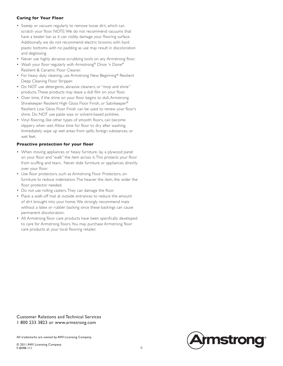 Armstrong World Industries Flooring User Manual | Page 6 / 6