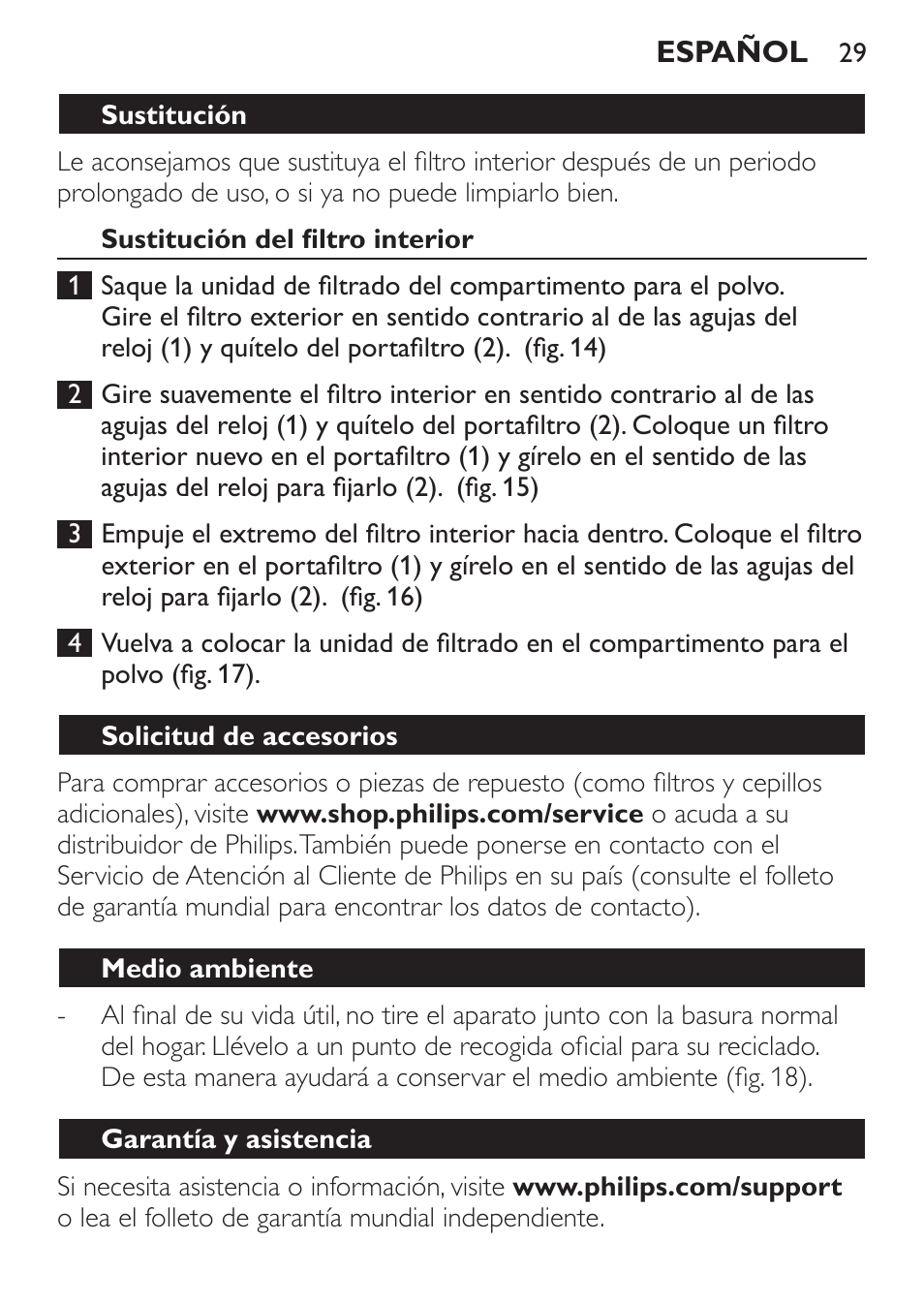 Philips MiniVac Aspirador de mano User Manual | Page 29 / 132