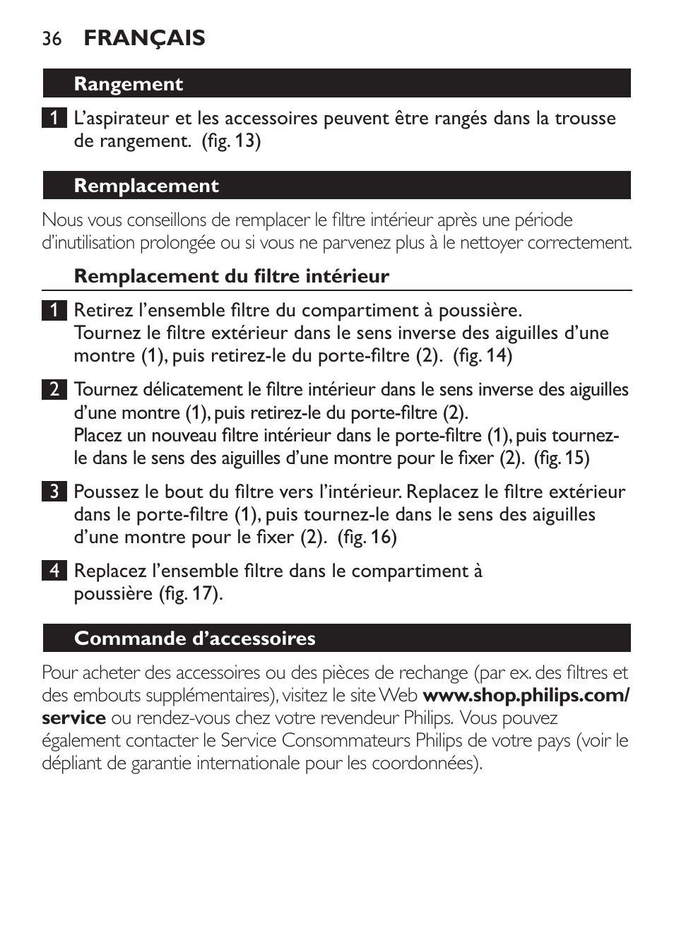 Philips MiniVac Aspirador de mano User Manual | Page 36 / 132