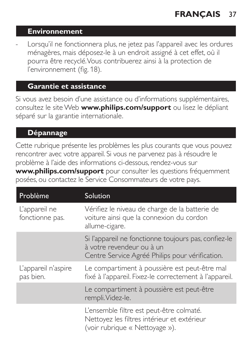 Philips MiniVac Aspirador de mano User Manual | Page 37 / 132