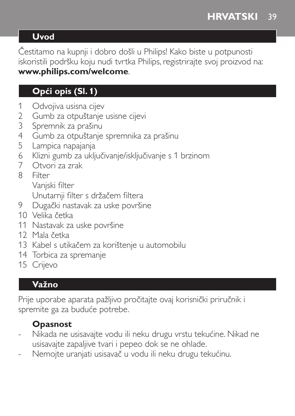 Hrvatski | Philips MiniVac Aspirador de mano User Manual | Page 39 / 132