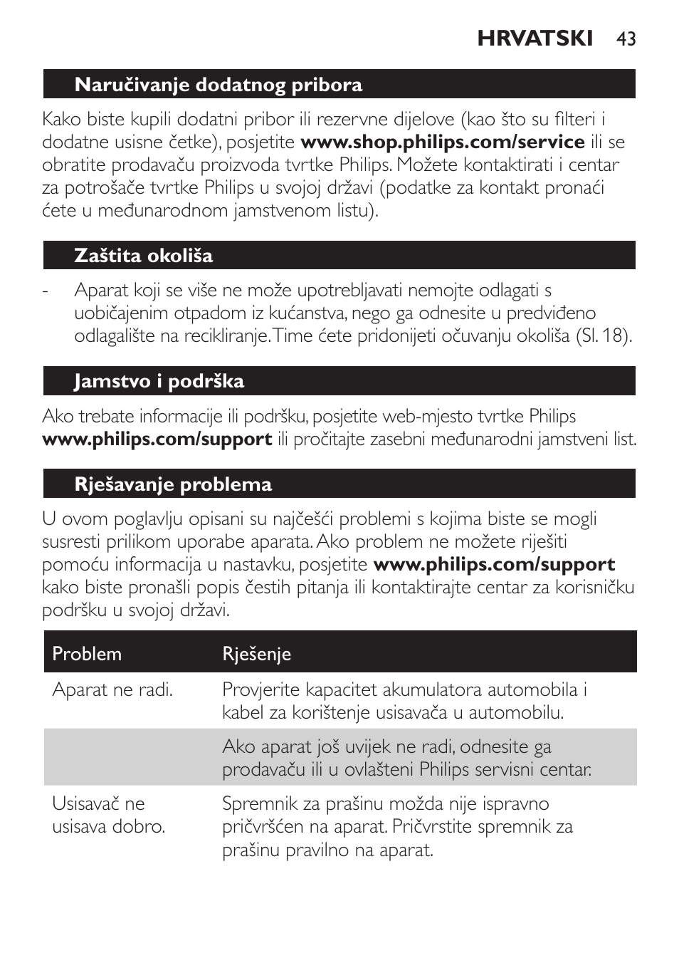 Philips MiniVac Aspirador de mano User Manual | Page 43 / 132