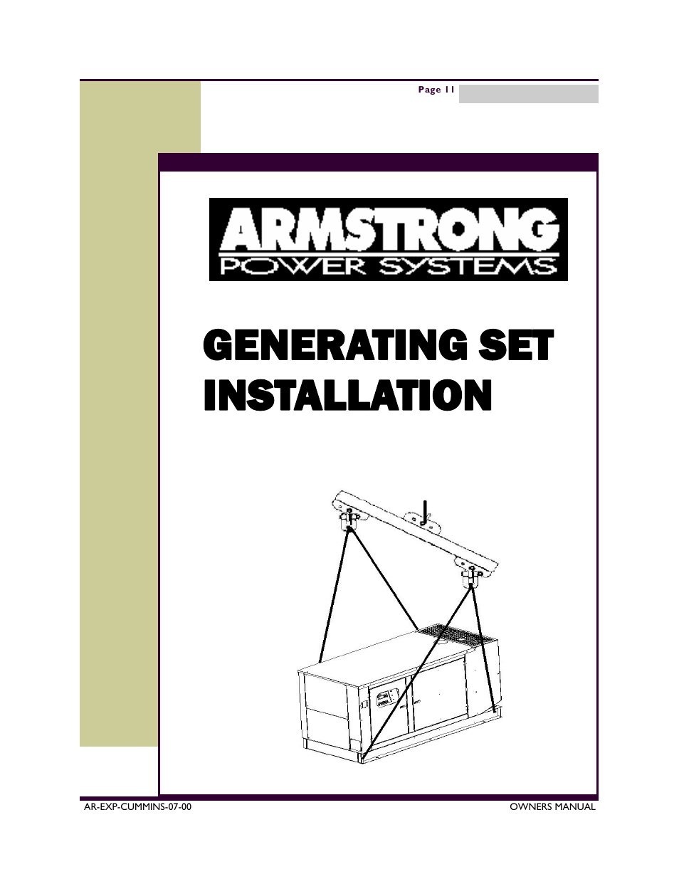 Generating set installation | Armstrong World Industries A50CU User Manual | Page 11 / 43