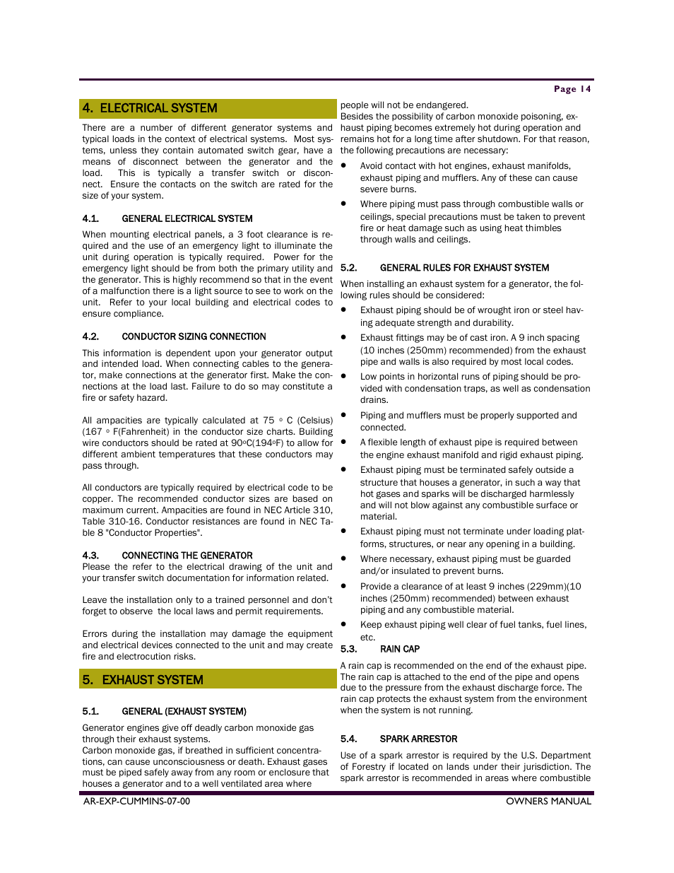 Electrical system, Exhaust system | Armstrong World Industries A50CU User Manual | Page 14 / 43