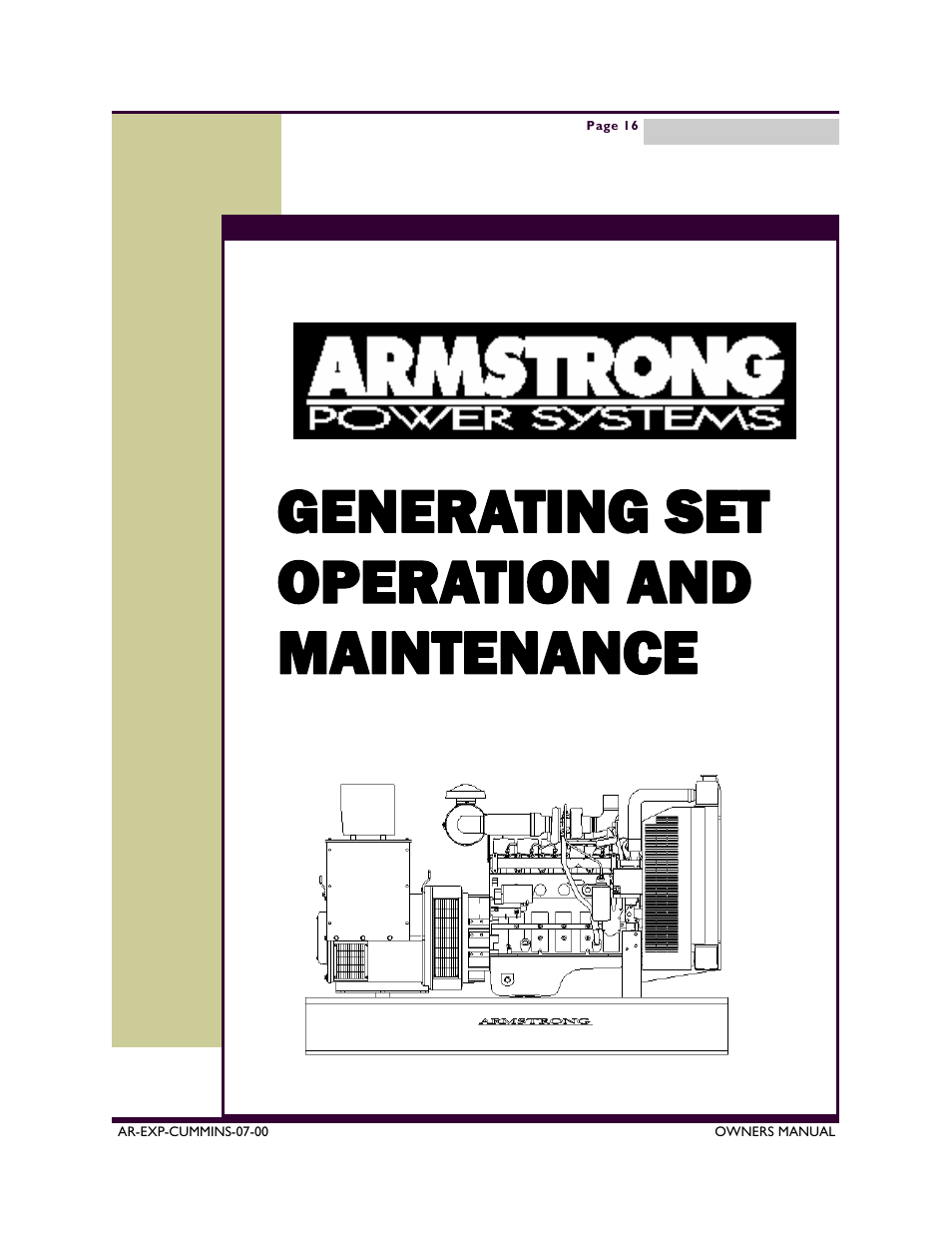 Generating set operation and maintenance | Armstrong World Industries A50CU User Manual | Page 16 / 43