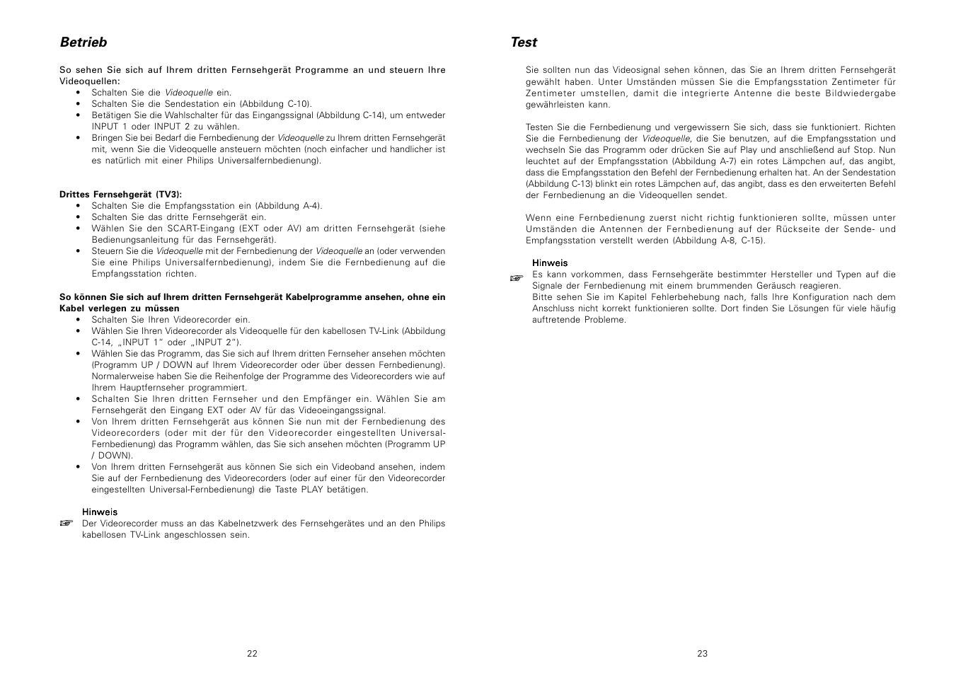 Betrieb, Test | Philips Receptor TV Link adicional User Manual | Page 13 / 39