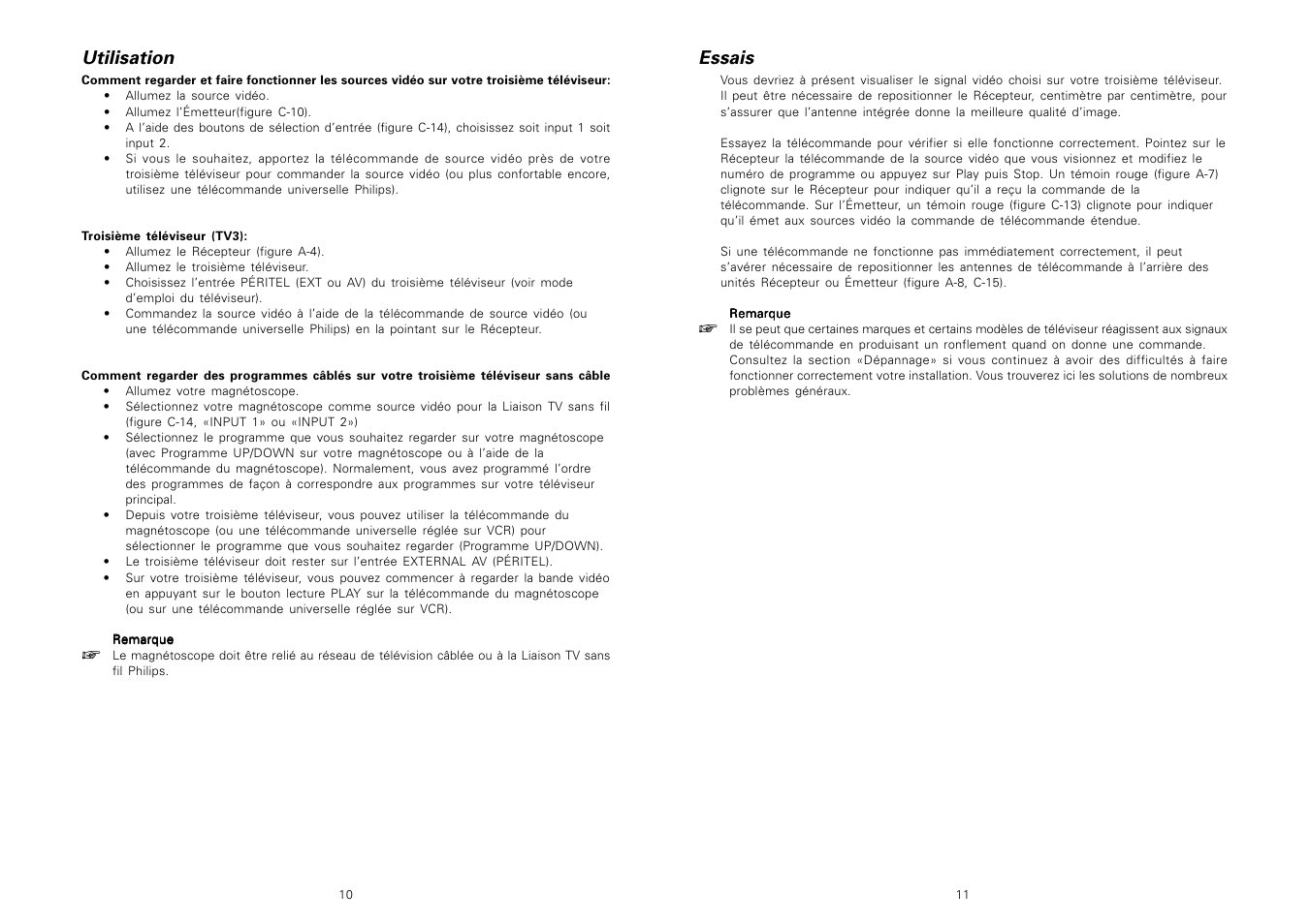 Utilisation, Essais | Philips Receptor TV Link adicional User Manual | Page 7 / 39