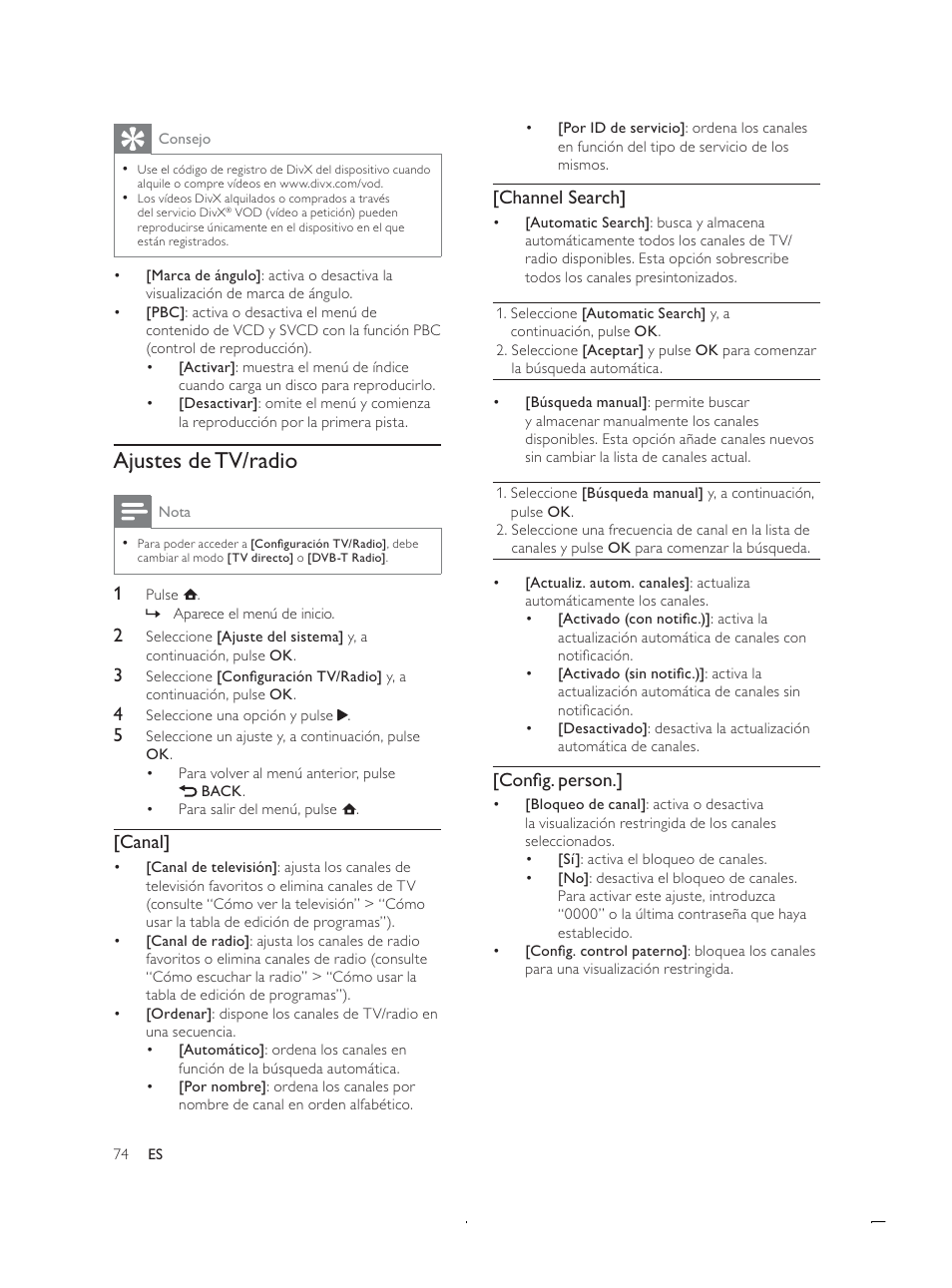 Mxvwhvgh79udglr, Kdqqho6hdufk, Rqàjshuvrq | Dqdo | Philips Receptor digital User Manual | Page 18 / 35