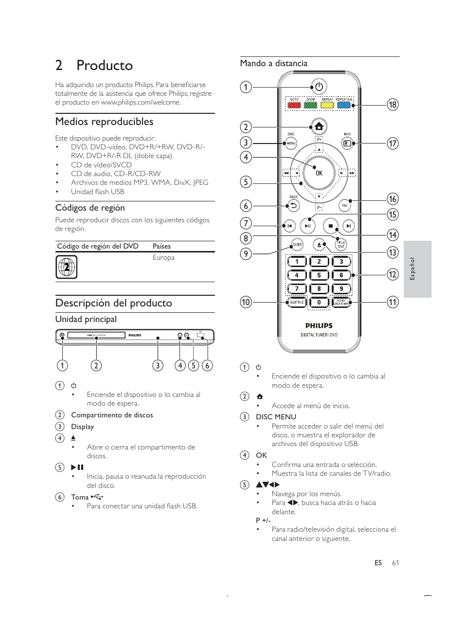 3urgxfwr, Medios reproducibles, Hvfulsflyqghosurgxfwr | Philips Receptor digital User Manual | Page 5 / 35