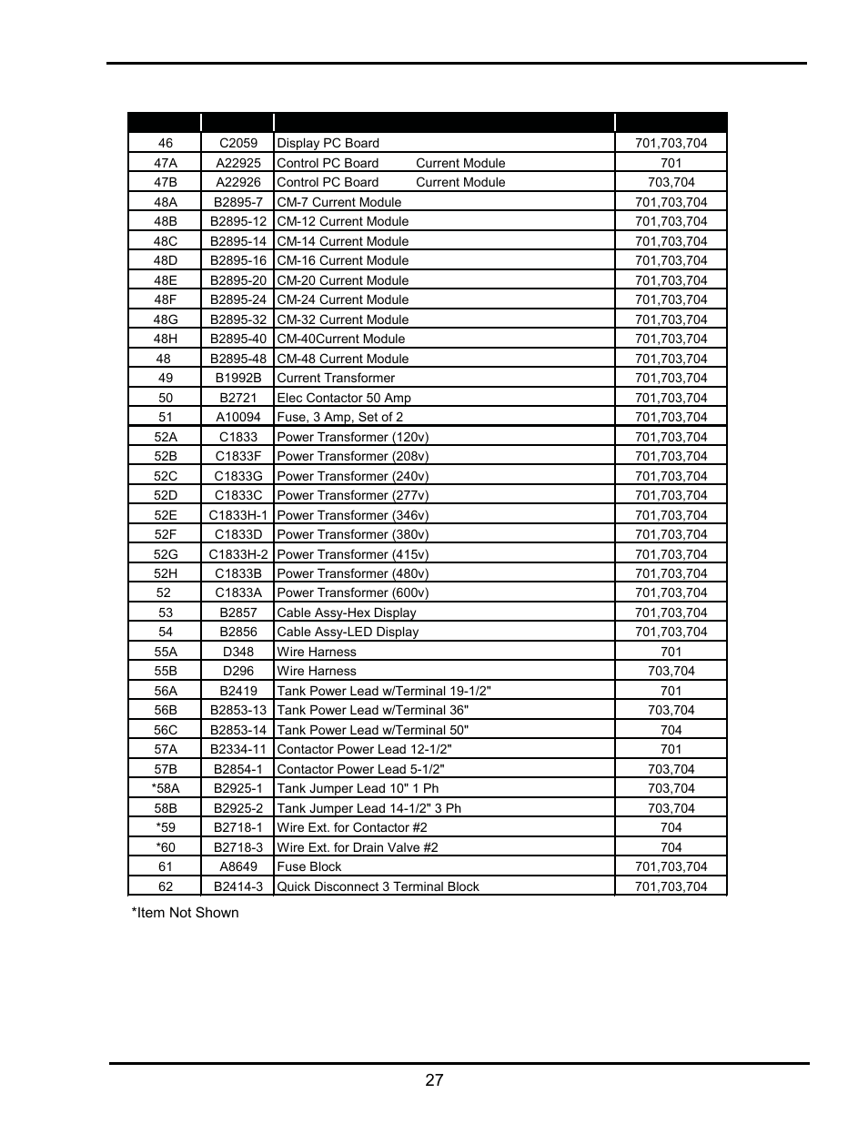 Electrical parts | Armstrong World Industries EHU-703 User Manual | Page 27 / 40