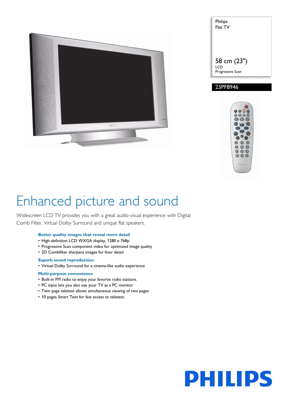 Philips Flat TV User Manual | 2 pages