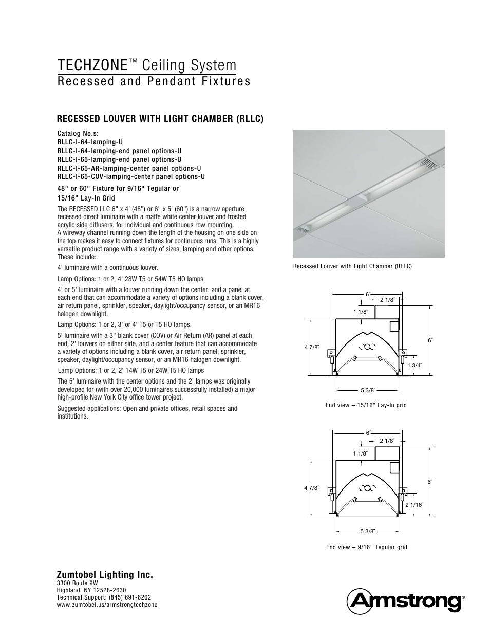 Techzone, Ceiling system, Zumtobel lighting inc | Recessed louver with light chamber (rllc) | Armstrong World Industries Zumtobel Ceiling Lighting System User Manual | Page 2 / 4