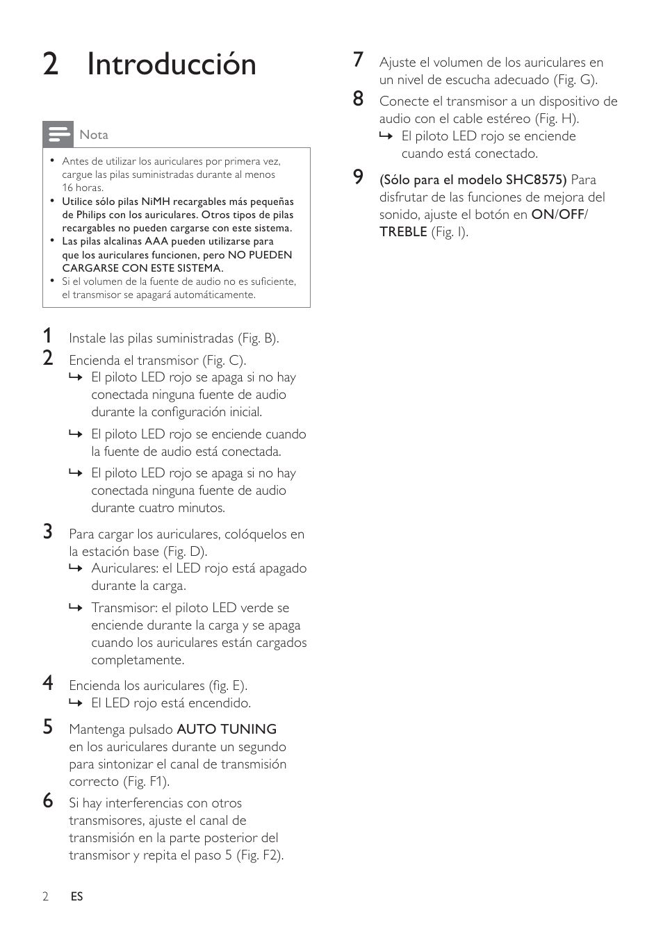 2 introducción | Philips Auriculares Hi-Fi inalámbricos User Manual | Page 5 / 7