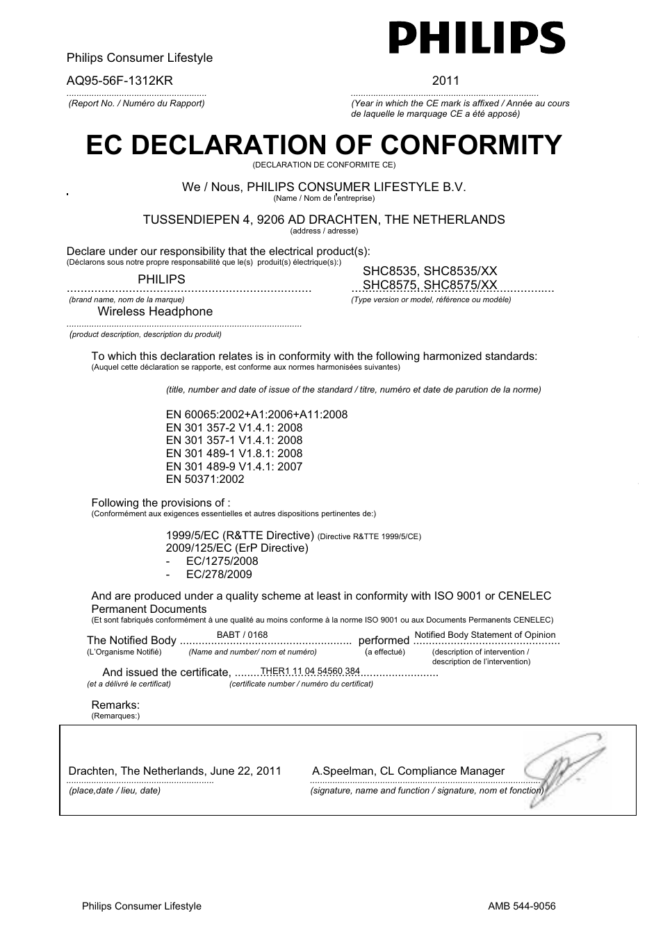 Ec declaration of conformity | Philips Auriculares Hi-Fi inalámbricos User Manual | Page 6 / 7