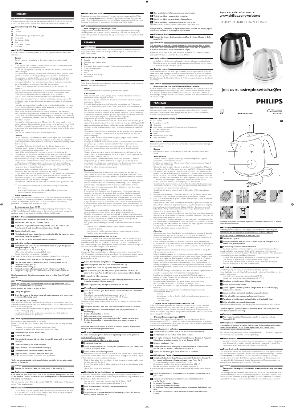 Philips Daily Collection mini hervidora User Manual | 2 pages