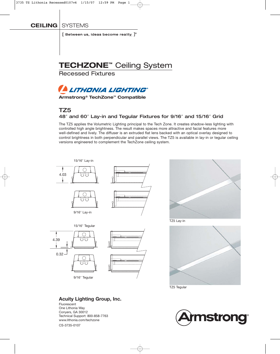Armstrong World Industries TechZone TZ5 User Manual | 1 page