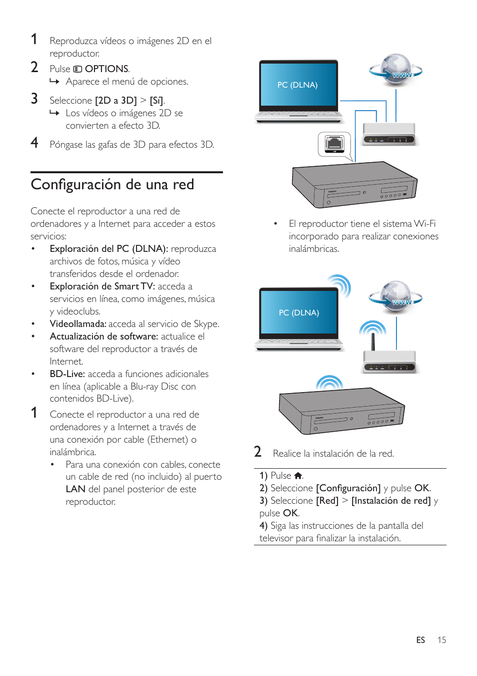 Configuración de una red | Philips Fidelio Reproductor de Blu-ray Disc User Manual | Page 15 / 32