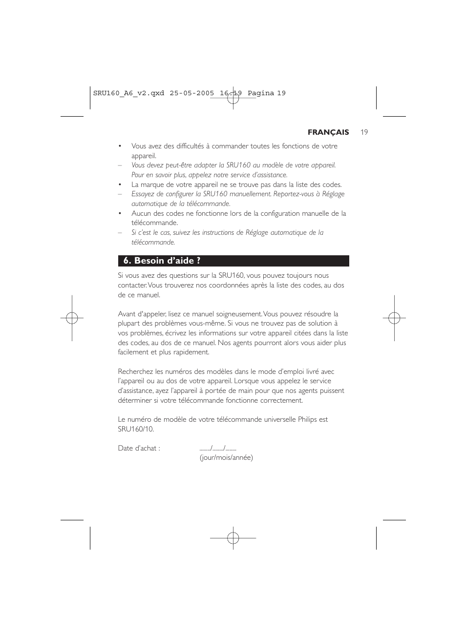 Besoin d’aide | Philips Mando a distancia universal User Manual | Page 19 / 112