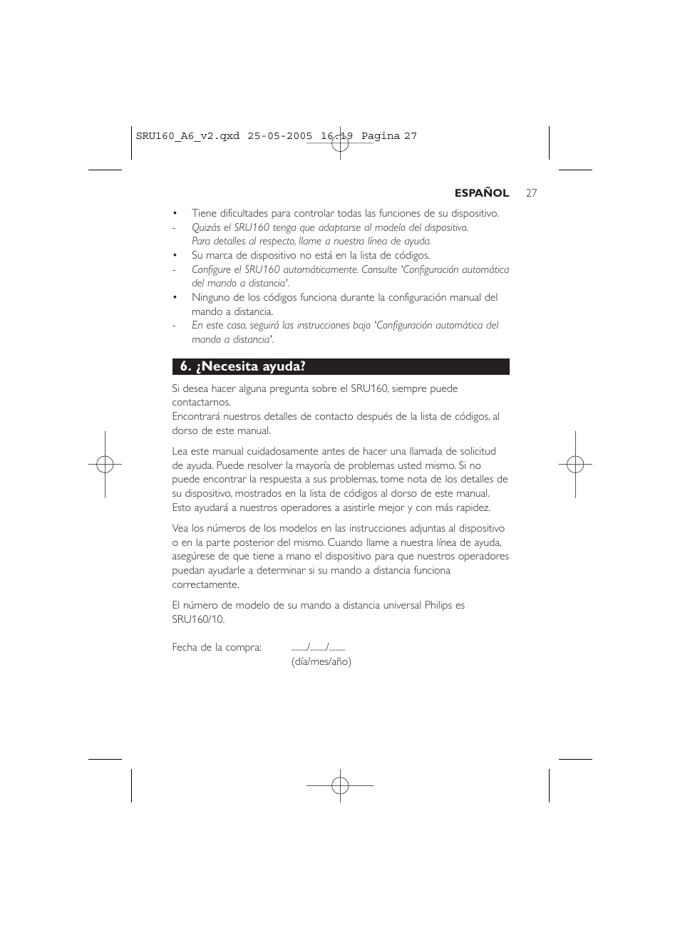 ¿necesita ayuda | Philips Mando a distancia universal User Manual | Page 27 / 112