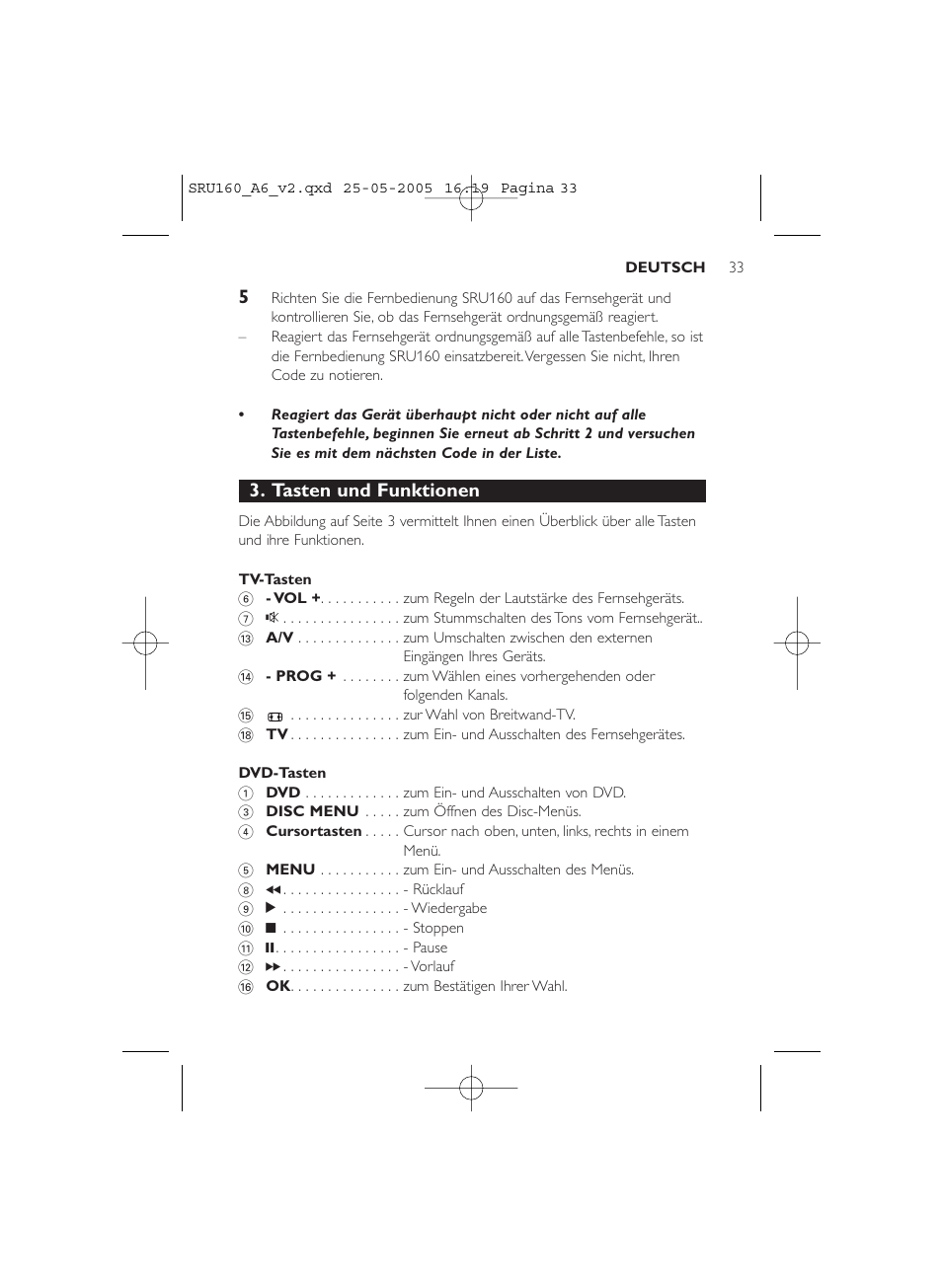 Tasten und funktionen | Philips Mando a distancia universal User Manual | Page 33 / 112