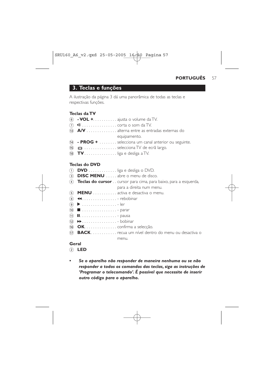 Teclas e funções | Philips Mando a distancia universal User Manual | Page 57 / 112