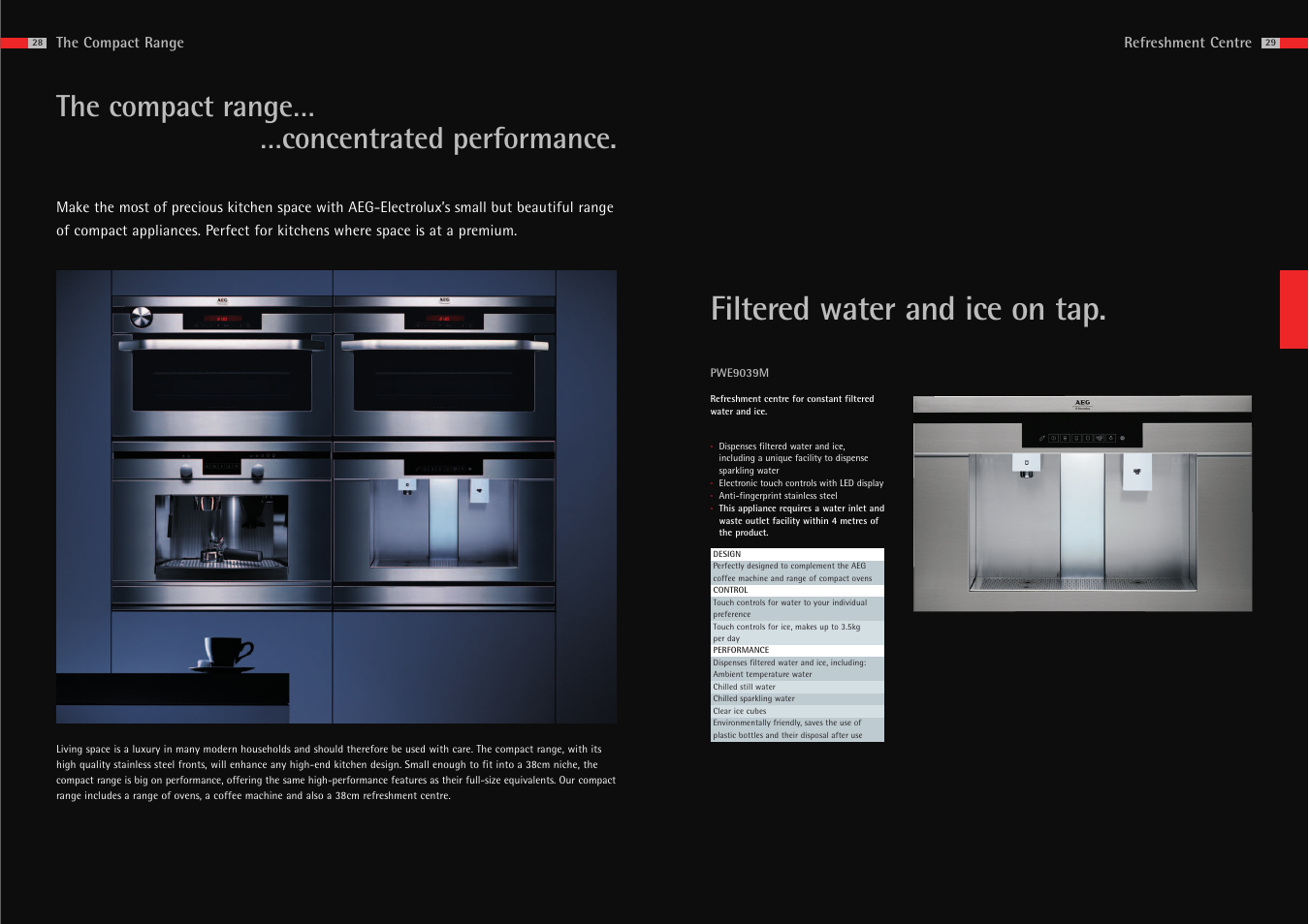 Filtered water and ice on tap, The compact range… …concentrated performance | AEG Ovens User Manual | Page 11 / 11