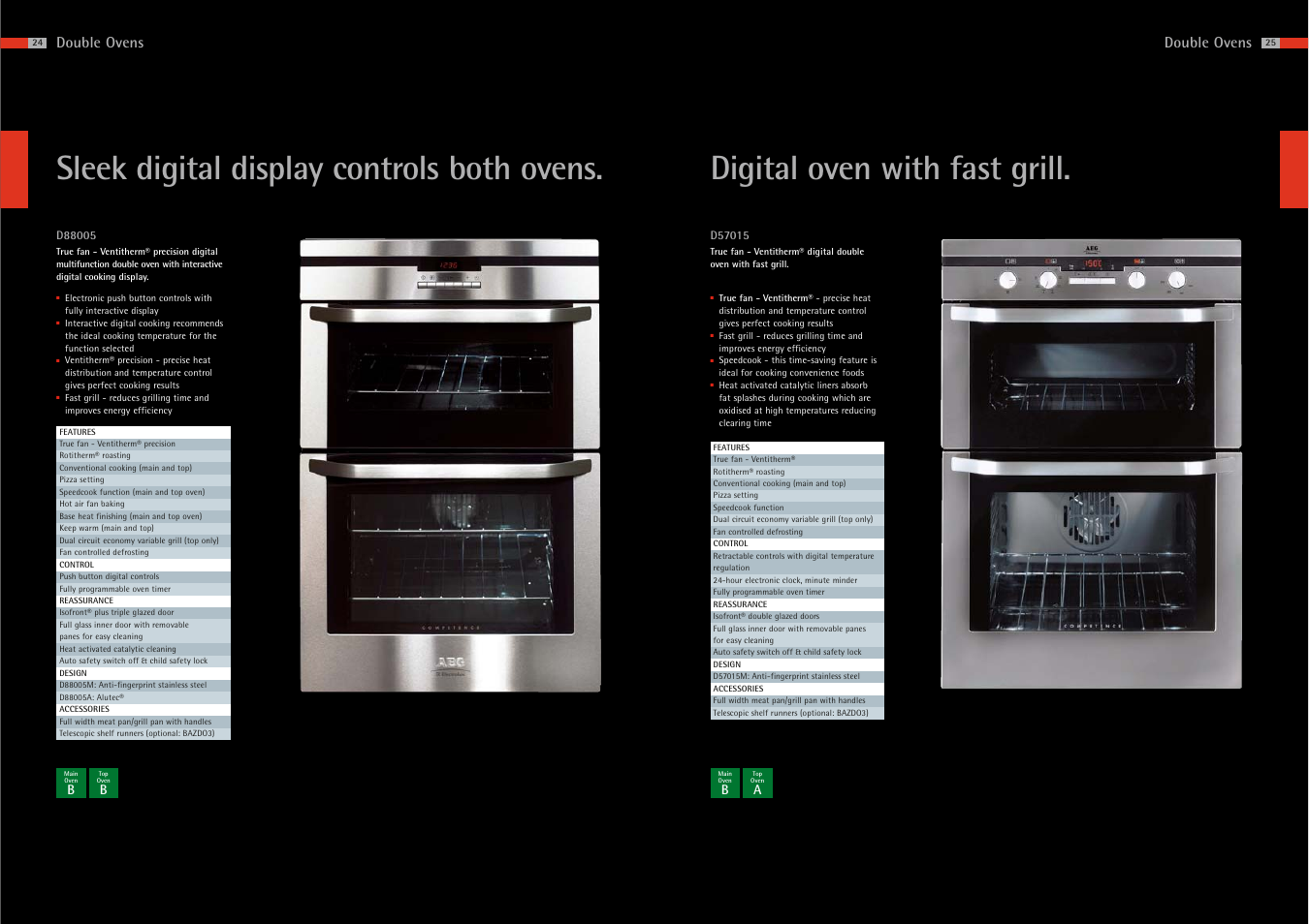 Digital oven with fast grill, Sleek digital display controls both ovens, Double ovens | AEG Ovens User Manual | Page 9 / 11