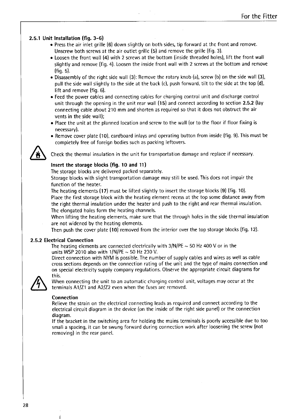 1 unit installation (fig. 3-6), 2 electrical connection, Connection | AEG WSP 7010 User Manual | Page 13 / 19