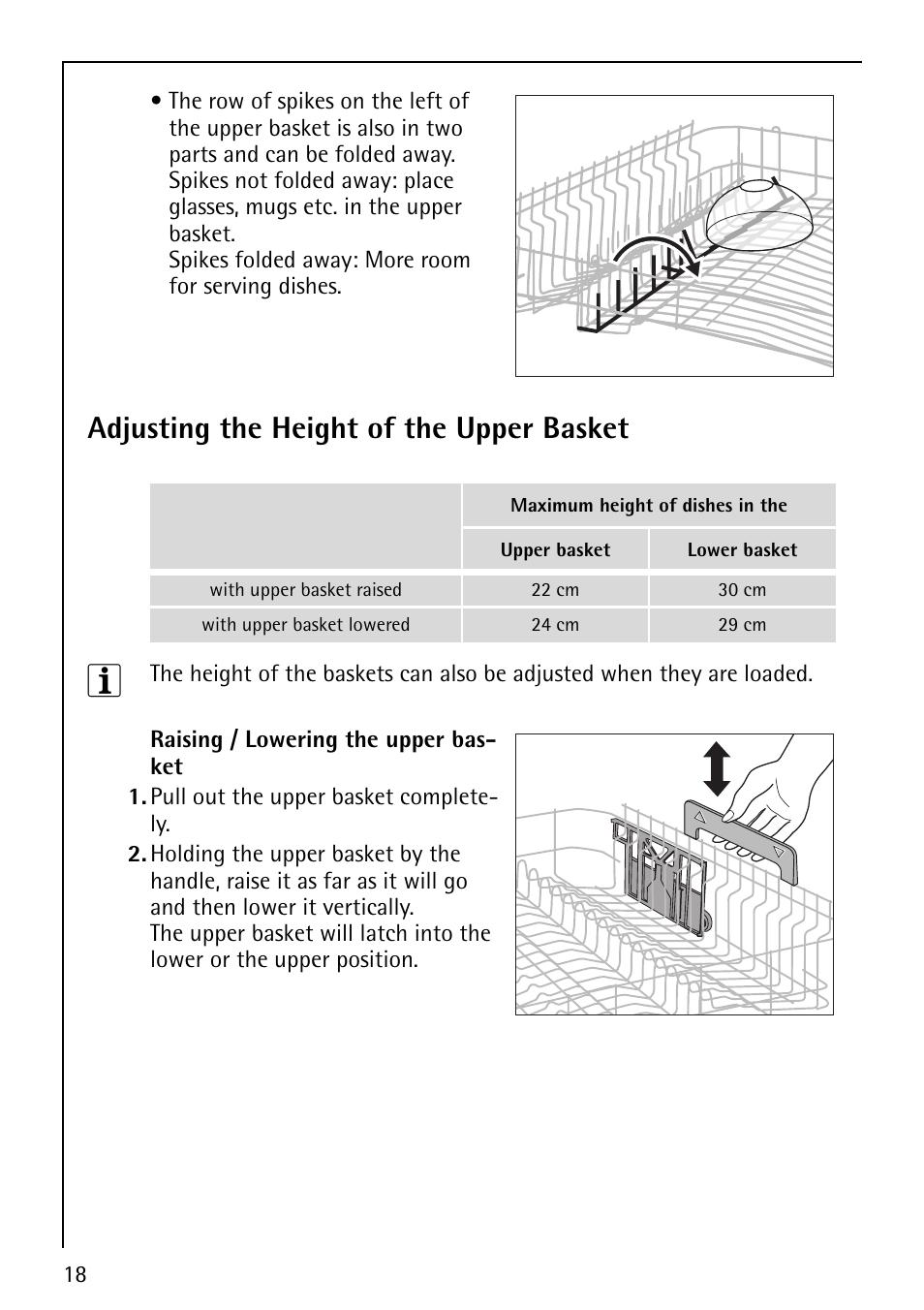 Adjusting the height of the upper basket | AEG FAVORIT 60860 User Manual | Page 18 / 48